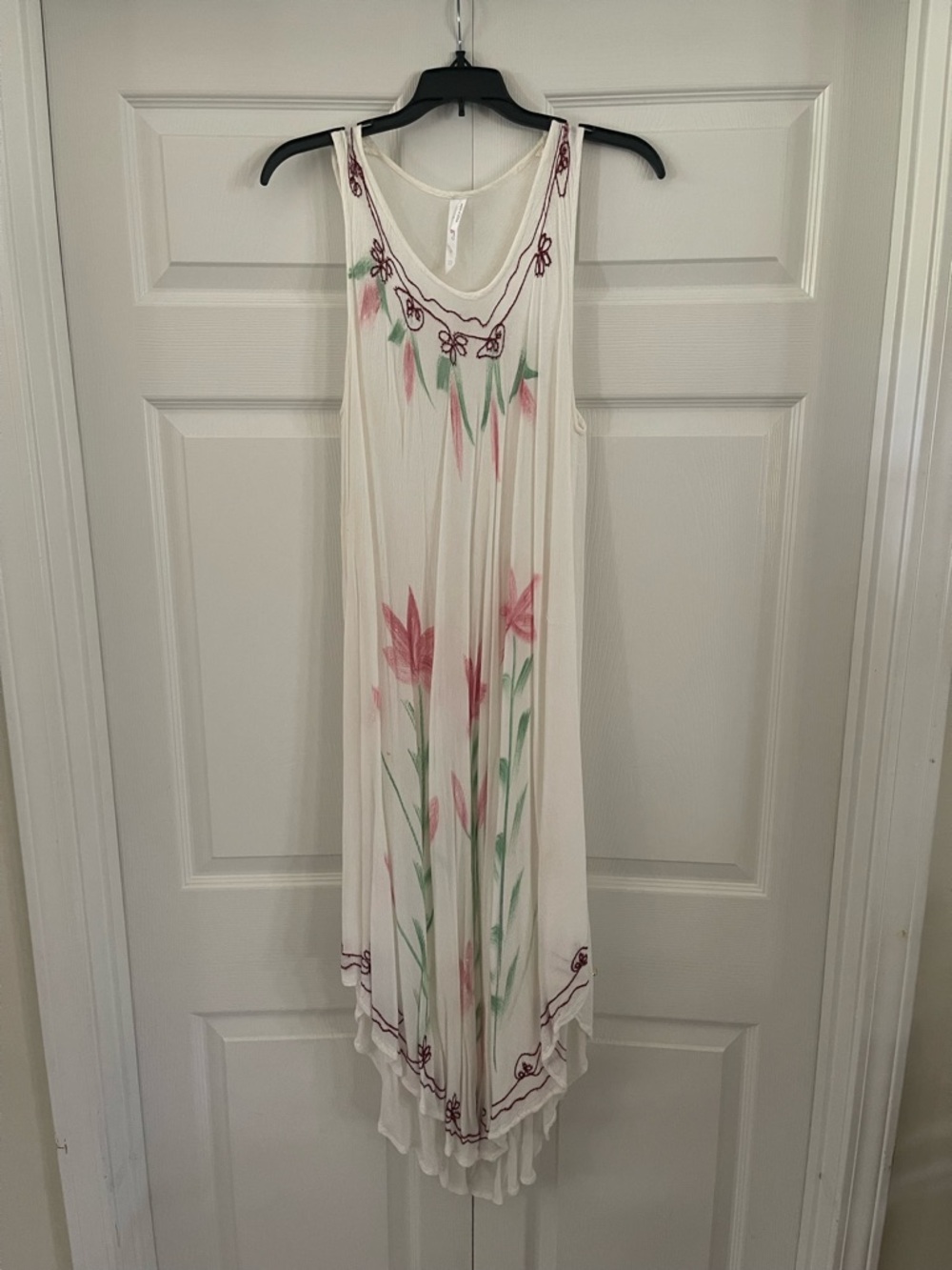 Ocean Breeze Boho Hand-Painted Floral Dress - OS